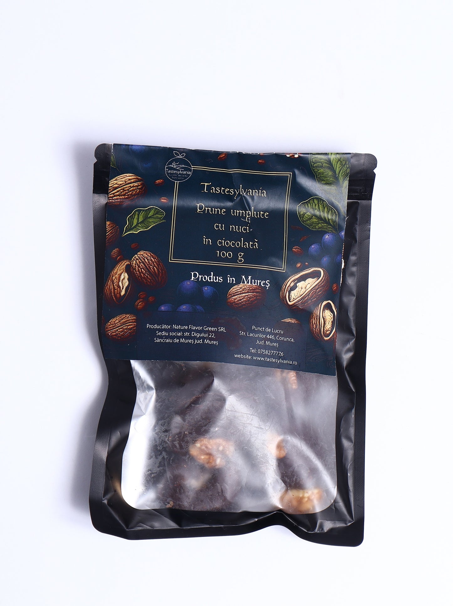 Prune umplute cu nuci în ciocolată 100g - pungă