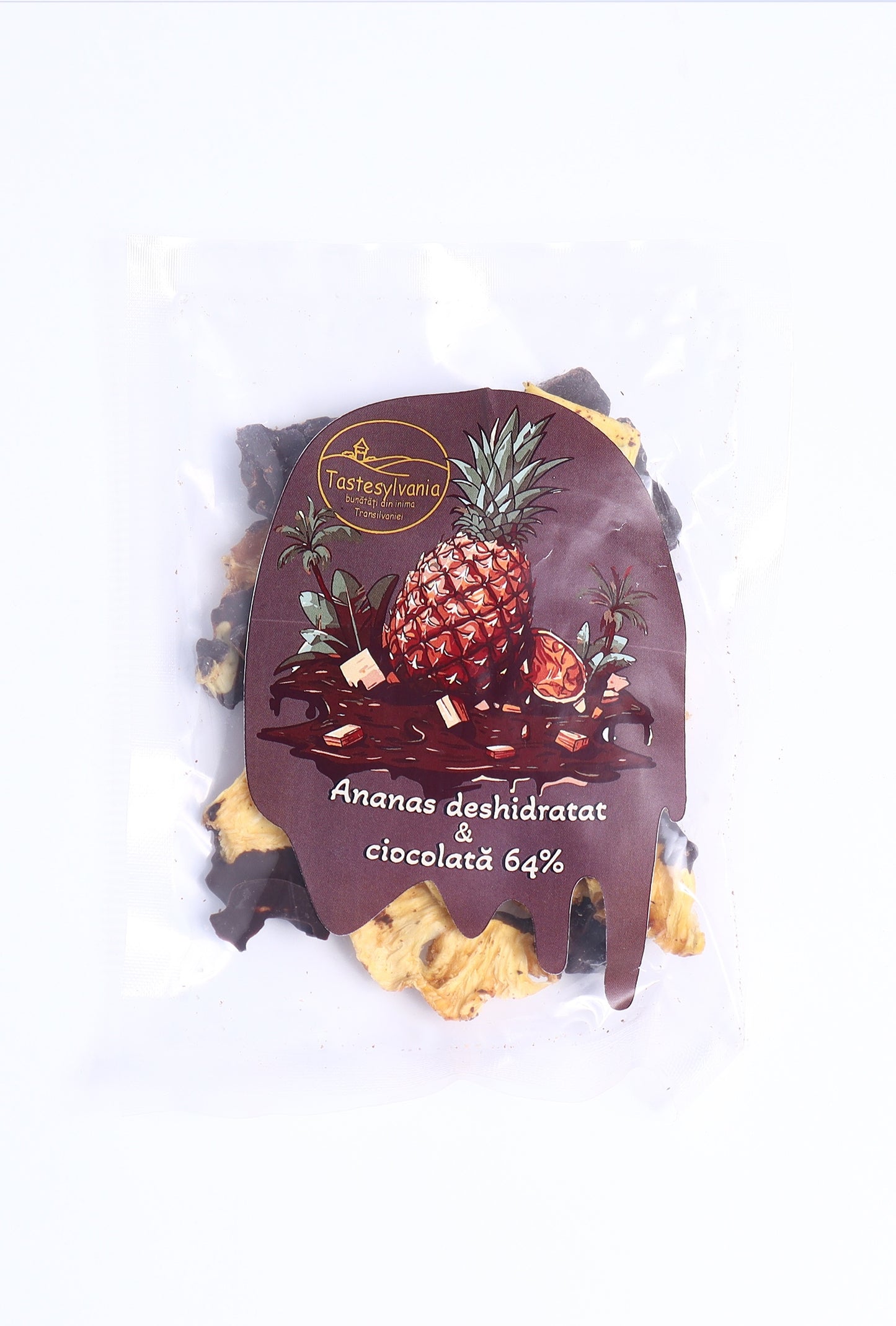 Ananas în ciocolată belgiană 70,5% cacao 100g